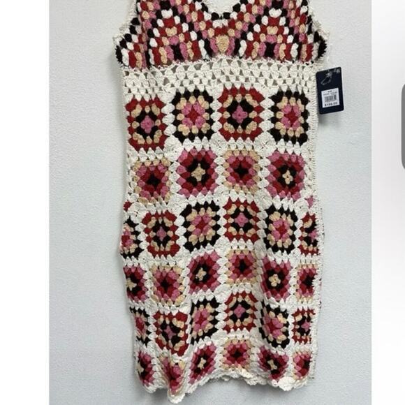 Lucky Brand Granny Square Crochet boho Dress Knit Colorful/Cream Sz xl - Picture 2 of 4